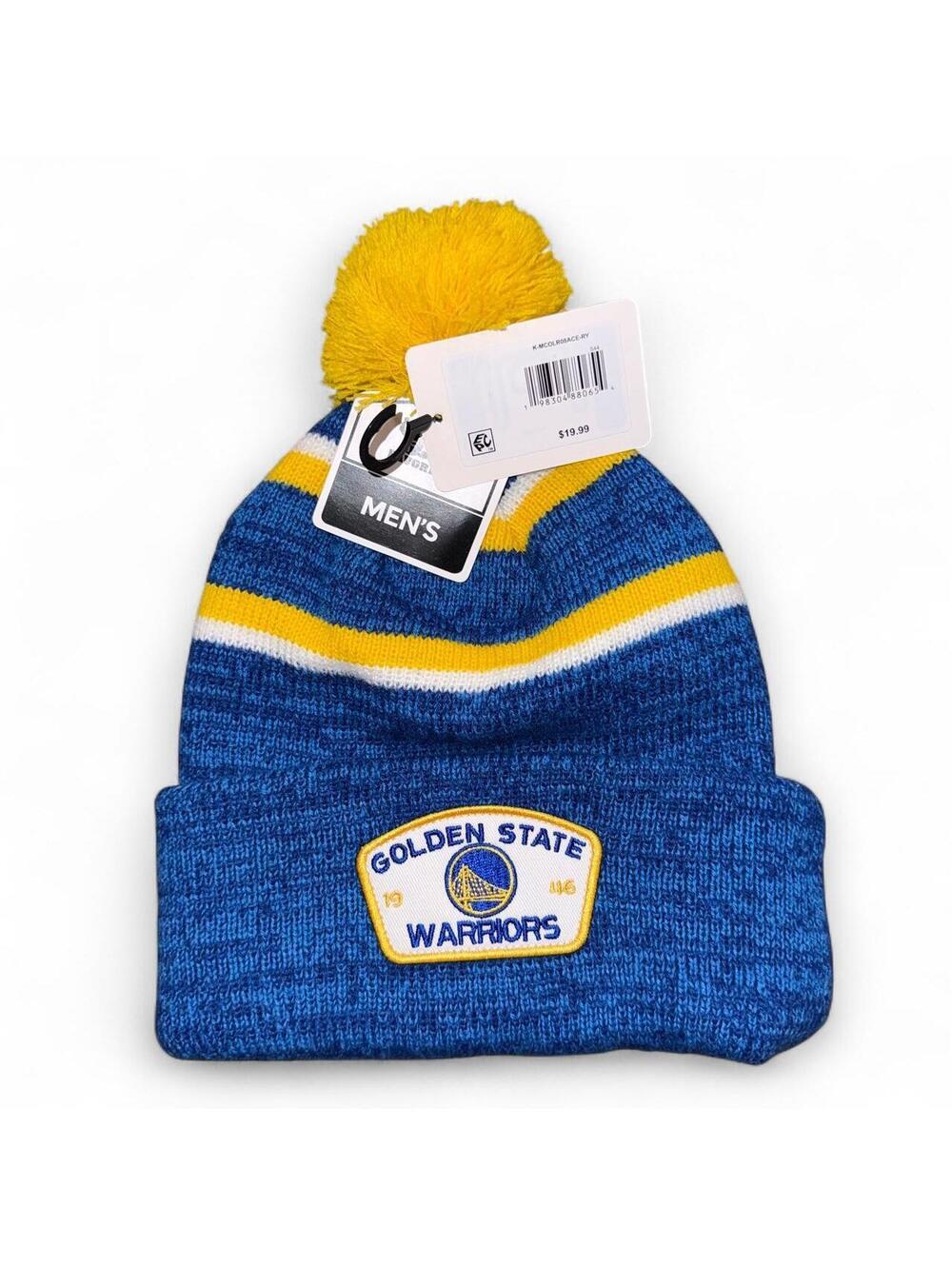 NBA Golden State Warriors Men's Blue Pom Pom Beanie Winter Hat Knit Cap